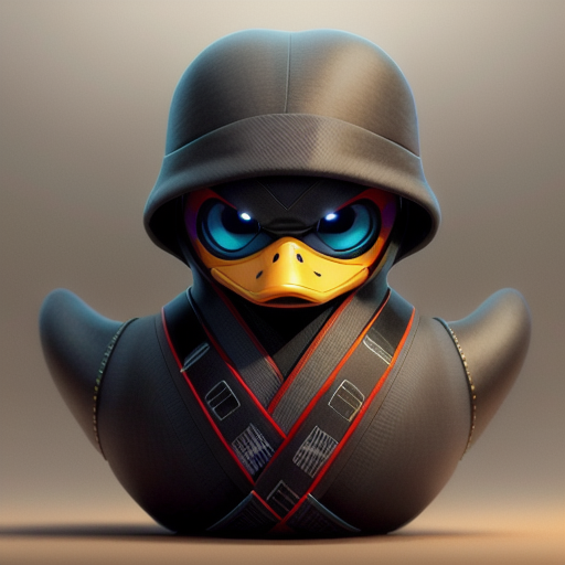 Ninja Warrior | Don't mess with this duck. | A open sad black duck character, dressed like a ninja, cyberpunk movie setting, glossy, David Revoy, Don Bluth, masterpiece, colorful, unreal engine, cinematic, intricate detail, cinematic