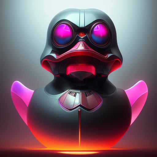 duck #153 | Photo of a blend of alien, rubber ducky and duckling as king with red reflections in eyes, cyberpunk cyborg, sci - fi, intricate abstract upper body intricate artwork, by tooth wu, wlop, beeple