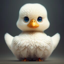 duck #677 | 3d fluffy a cute white duck, strong colors, perfect beak, colorful, soft smooth lighting , 3d fluffy, closeup cute and adorable, cute big circular reflective eyes, long fuzzy fur, Pixar render