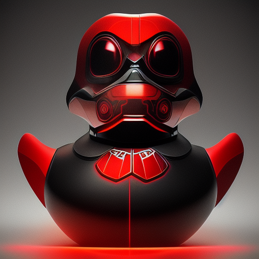 duck #92 | Photo of a blend of droid, rubber ducky and duckling as king with red reflections in eyes, cyberpunk cyborg, sci - fi, intricate abstract upper body intricate artwork, by tooth wu, wlop, beeple