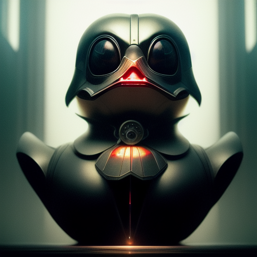 duck #35 | Photo of a blend of darth vader, rubber ducky and duckling as king with red reflections in eyes, professional majestic oil painting by Ed Blinkey,Atey Ghailan,Studio Ghibli,by Jeremy Mann