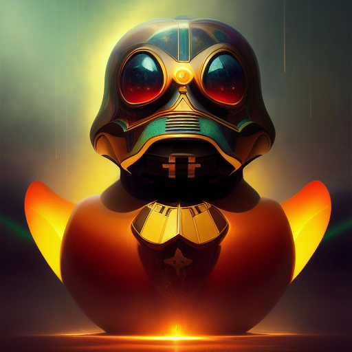 duck #284 | Photo of a blend of droid and rubber ducky, cosmic energy, colorful, painting burst, dramatic lighting, tone mapped, intricate, elegant, highly detailed, digital painting, artstation, concept art