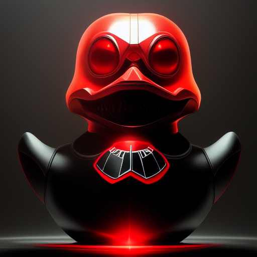 duck #6 | Photo of a blend of alien, rubber ducky and duckling as king with red reflections in eyes, cyberpunk cyborg, sci - fi, intricate abstract upper body intricate artwork, by tooth wu, wlop, beeple