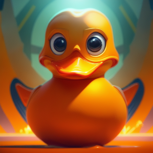 duck #924 | A clumsy happy orange blend of duck and alien duck dressed like a lifeguard, sci-fi, science fiction, cyberpunk, feathery, Brian Despain, Alex Hirsch, 3d fluffy, closeup cute and adorable