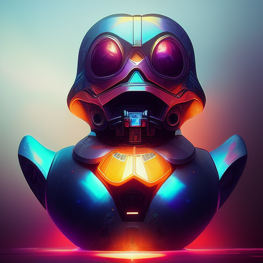 duck #224 | Photo of a blend of droid and rubber ducky, cosmic energy, colorful, painting burst, dramatic lighting, tone mapped, intricate, elegant, highly detailed, digital painting, artstation, concept art