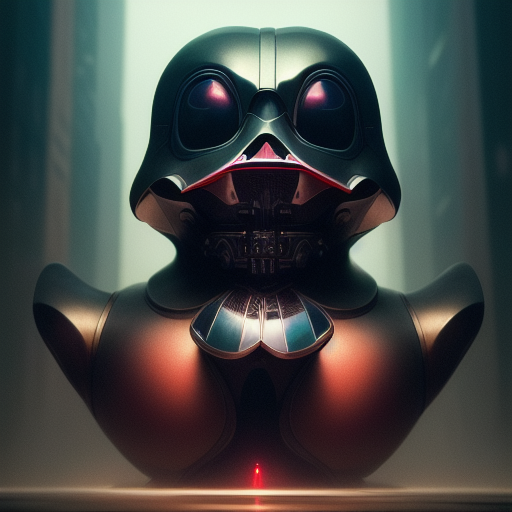 duck #42 | Photo of a blend of darth vader, rubber ducky and duckling as king with red reflections in eyes, professional majestic oil painting by Ed Blinkey,Atey Ghailan,Studio Ghibli,by Jeremy Mann