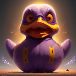 duck #990 | A scary confident purple blend of duck and creature dressed like a pilot, sci-fi, science fiction, cyberpunk, scaled, Bastien Lecouffe Deharme, Jim Davis, 3d fluffy, closeup cute and adorable