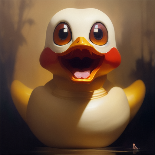 duck #374 | Portrait of a ferocious rubber ducky warrior, screaming, angry, masterpiece, painting, professional majestic oil painting by Ed Blinkey,Atey Ghailan,Studio Ghibli,by Jeremy Mann,Greg Manchess