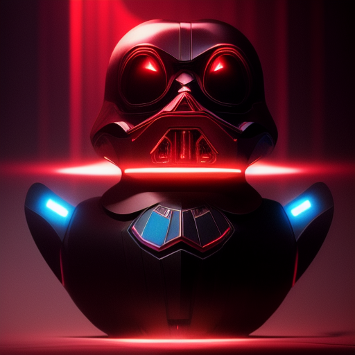 duck #107 | Photo of a blend of darth vader, droid, rubber ducky and duckling as king with red reflections in eyes, cyberpunk cyborg, sci - fi, intricate abstract upper body intricate artwork, by tooth wu, wlop