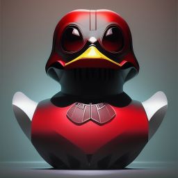 duck #82 | Photo of a blend of droid, rubber ducky and duckling as king with red reflections in eyes, cyberpunk cyborg, sci - fi, intricate abstract upper body intricate artwork, by tooth wu, wlop, beeple