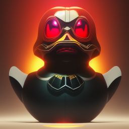 duck #22 | Photo of a blend of alien, rubber ducky and duckling as king with red reflections in eyes, cyberpunk cyborg, sci - fi, intricate abstract upper body intricate artwork, by tooth wu, wlop, beeple