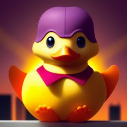 duck #603 | An adorable baby duckling dressed as a superhero, complete with a cape and a mask, ready to save the day, standing proudly on a skyscraper rooftop, overlooking a bustling city