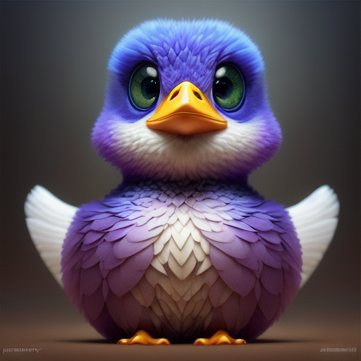 duck #667 | 3d fluffy a cute purple duck, strong colors, perfect beak, colorful, soft smooth lighting , 3d fluffy, closeup cute and adorable, cute big circular reflective eyes, long fuzzy fur, Pixar render