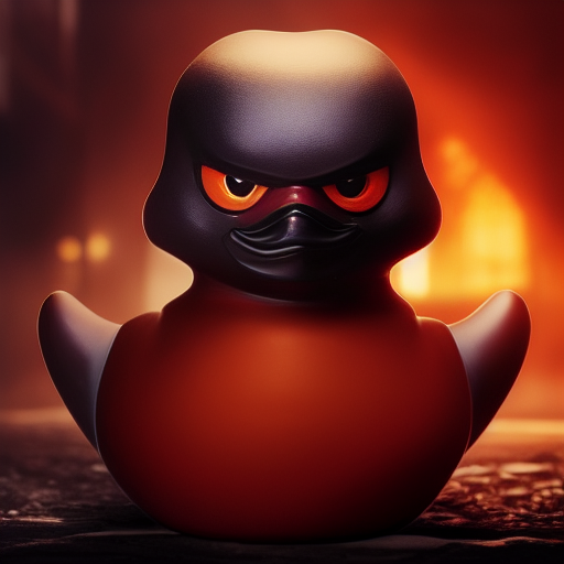 duck #398 | A menacing blend of ninja and rubber duck, large eyes, menacing look, professional majestic oil painting, 3d render, cgi