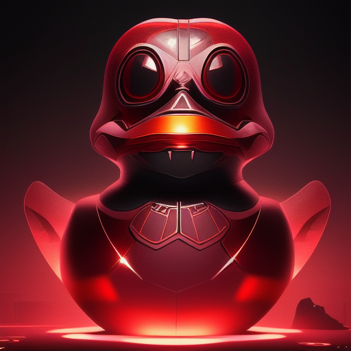 duck #83 | Photo of a blend of droid, rubber ducky and duckling as king with red reflections in eyes, cyberpunk cyborg, sci - fi, intricate abstract upper body intricate artwork, by tooth wu, wlop, beeple