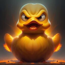 duck #939 | A crazy disgusted black blend of duck and duckling dressed like a bodyguard, horror movie style, slimey, David Revoy, Seth MacFarlane, masterpiece, colorful, painting burst, dramatic lighting