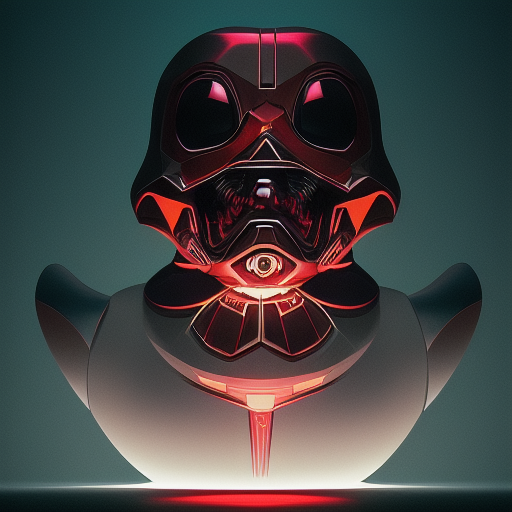 duck #118 | Photo of a blend of droid, rubber ducky and duckling as king with red reflections in eyes, cyberpunk cyborg, sci - fi, intricate abstract upper body intricate artwork, by tooth wu, wlop, beeple