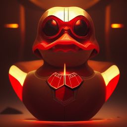 duck #162 | Photo of a blend of alien, rubber ducky and duckling as king with red reflections in eyes, cyberpunk cyborg, sci - fi, intricate abstract upper body intricate artwork, by tooth wu, wlop, beeple