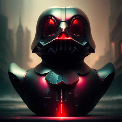 duck #40 | Photo of a blend of darth vader, rubber ducky and duckling as king with red reflections in eyes, professional majestic oil painting by Ed Blinkey,Atey Ghailan,Studio Ghibli,by Jeremy Mann