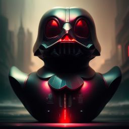 duck #41 | Photo of a blend of darth vader, rubber ducky and duckling as king with red reflections in eyes, professional majestic oil painting by Ed Blinkey,Atey Ghailan,Studio Ghibli,by Jeremy Mann