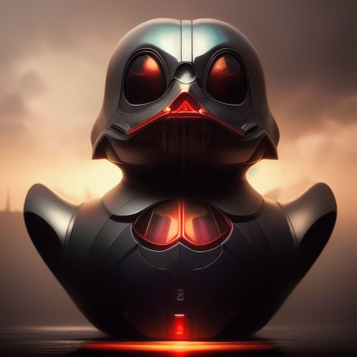 duck #64 | Photo of a blend of darth vader, rubber ducky and duckling as king with red reflections in eyes, professional majestic oil painting by Ed Blinkey,Atey Ghailan,Studio Ghibli,by Jeremy Mann