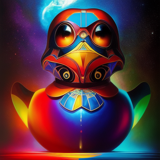 duck #229 | Photo of a blend of droid and rubber ducky, cosmic energy, colorful, painting burst, dramatic lighting, tone mapped, intricate, elegant, highly detailed, digital painting, artstation, concept art