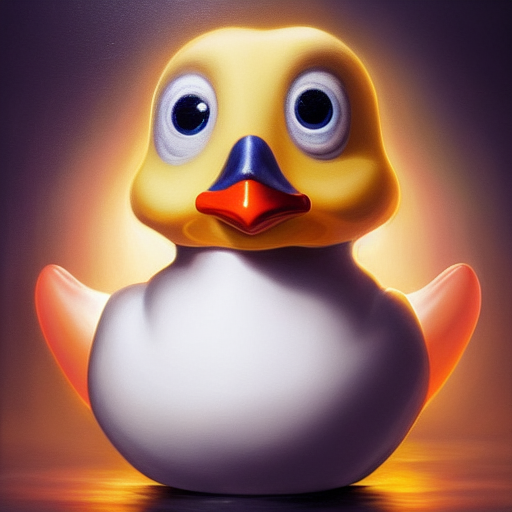 duck #439 | A cute little blend of duckling and rubber duckie, large eyes, very cute, professional majestic oil painting, 3d render, cgi, cosmic energy, colorful, painting burst, beautiful face, symmetrical face