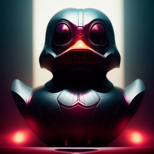 duck #36 | Photo of a blend of darth vader, rubber ducky and duckling as king with red reflections in eyes, professional majestic oil painting by Ed Blinkey,Atey Ghailan,Studio Ghibli,by Jeremy Mann