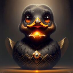 duck #826 | A traditional confident black blend of duck and duck dressed like a conductor, from an action movie, scaled, Peter Mohrbacher, Ralph Bakshi, cosmic energy, colorful, painting burst