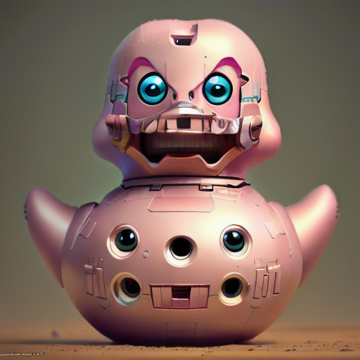 duck #742 | A gloomy happy pink blend of duck, zombie and robot, from an action movie, rough, Aykut Aydogdu, Nick Park, 3d fluffy, closeup cute and adorable, cute big circular reflective eyes, long fuzzy fur