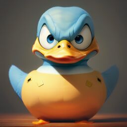 duck #786 | A crazy angry blue blend of duck and alien duck dressed like a judge,from an adventure movie, fluffy, Loish, Honor Daumier, ferocious head, angry eyes, football team emblem logo, 2d flat