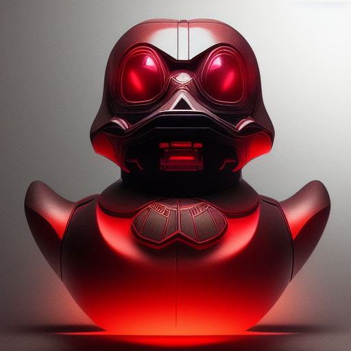 duck #139 | Photo of a blend of droid, rubber ducky and duckling as king with red reflections in eyes, cyberpunk cyborg, sci - fi, intricate abstract upper body intricate artwork, by tooth wu, wlop, beeple