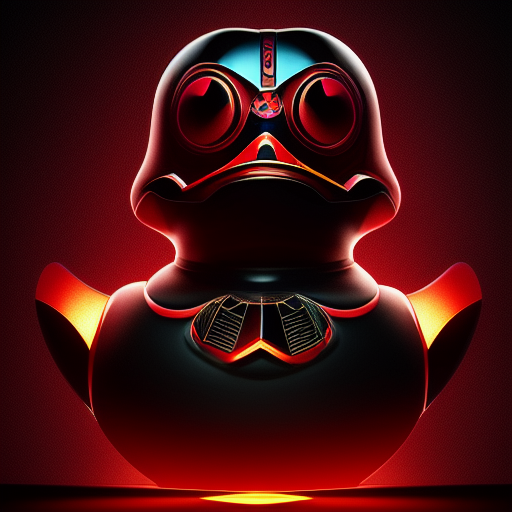 duck #187 | Photo of a blend of droid and rubber ducky as king with red reflections in eyes, cyberpunk cyborg, sci - fi, intricate abstract upper body intricate artwork, by tooth wu, wlop, beeple