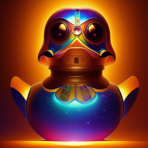 duck #193 | Photo of a blend of droid and rubber ducky, cosmic energy, colorful, painting burst, dramatic lighting, tone mapped, intricate, elegant, highly detailed, digital painting, artstation, concept art