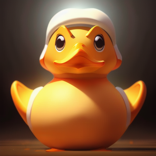 duck #741 | A pessimistic surprised orange blend of duck and rubber duck dressed like a chef, sci-fi, science fiction, cyberpunk, stone-like, Antoine Collignon, Winsor McCay, 3d fluffy