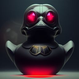 duck #3 | Photo of a blend of alien, rubber ducky and duckling as king with red reflections in eyes, cyberpunk cyborg, sci - fi, intricate abstract upper body intricate artwork, by tooth wu, wlop, beeple