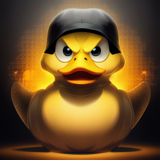 duck #886 | A simple angry yellow blend of duck and ghost dressed like a burglar, sci-fi, science fiction, cyberpunk, shiny, David Revoy, David Revoy, ferocious head, angry eyes, football team emblem logo