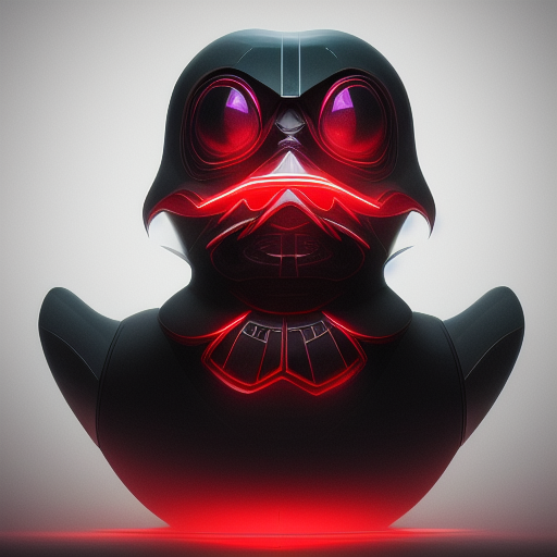 duck #18 | Photo of a blend of alien, rubber ducky and duckling as king with red reflections in eyes, cyberpunk cyborg, sci - fi, intricate abstract upper body intricate artwork, by tooth wu, wlop, beeple