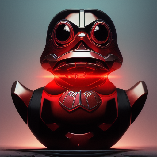 duck #88 | Photo of a blend of droid, rubber ducky and duckling as king with red reflections in eyes, cyberpunk cyborg, sci - fi, intricate abstract upper body intricate artwork, by tooth wu, wlop, beeple