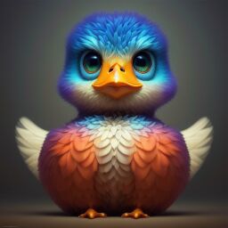 duck #659 | 3d fluffy a cute colorful duck, strong colors, perfect beak, colorful, soft smooth lighting , 3d fluffy, closeup cute and adorable, cute big circular reflective eyes, long fuzzy fur, Pixar render