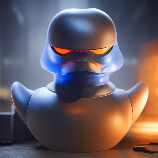 duck #413 | A angry looking blend of robocop and rubber duck, large eyes, menacing, professional majestic oil painting, 3d render, cgi