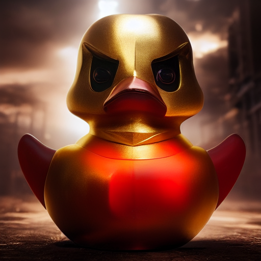 duck #420 | A fierce blend of knight and rubber duck, large eyes, menacing, professional majestic oil painting, 3d render, cgi