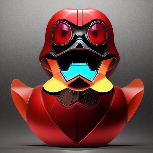 duck #144 | Photo of a blend of droid, rubber ducky and duckling as king with red reflections in eyes, cyberpunk cyborg, sci - fi, intricate abstract upper body intricate artwork, by tooth wu, wlop, beeple