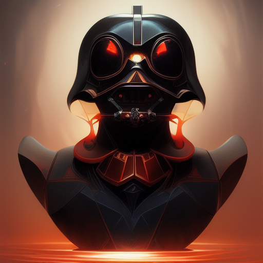 duck #116 | Photo of a blend of darth vader, droid, rubber ducky and duckling as king with red reflections in eyes, cyberpunk cyborg, sci - fi, intricate abstract upper body intricate artwork, by tooth wu, wlop