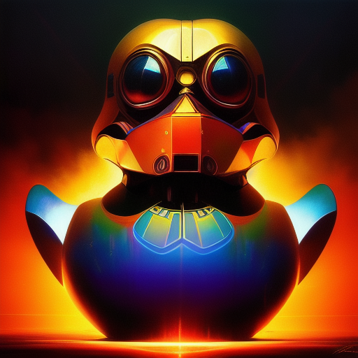 duck #291 | Photo of a blend of droid and rubber ducky, cosmic energy, colorful, painting burst, dramatic lighting, tone mapped, intricate, elegant, highly detailed, digital painting, artstation, concept art