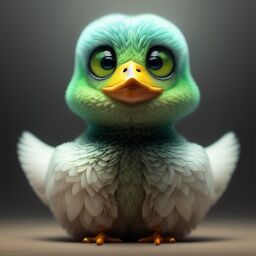 duck #679 | 3d fluffy a cute green duck, strong colors, perfect beak, colorful, soft smooth lighting , 3d fluffy, closeup cute and adorable, cute big circular reflective eyes, long fuzzy fur, Pixar render