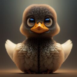 duck #686 | 3d fluffy a cute brown duck, strong colors, perfect beak, colorful, soft smooth lighting , 3d fluffy, closeup cute and adorable, cute big circular reflective eyes, long fuzzy fur, Pixar render