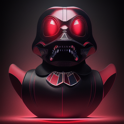 duck #180 | Photo of a blend of sith and rubber ducky as king with red reflections in eyes, cyberpunk cyborg, sci - fi, intricate abstract upper body intricate artwork, by tooth wu, wlop, beeple