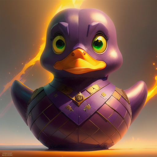 duck #940 | A simple pensive purple blend of duck and statue dressed like a janitor, sci-fi, science fiction, cyberpunk, glossy, Bastien Lecouffe Deharme, Richard Williams, masterpiece, colorful