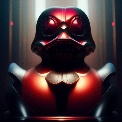 duck #45 | Photo of a blend of darth vader, rubber ducky and duckling as king with red reflections in eyes, professional majestic oil painting by Ed Blinkey,Atey Ghailan,Studio Ghibli,by Jeremy Mann